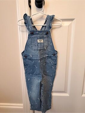 OshKosh B'gosh Light Blue Floral Denim Overalls with Ruffle Straps